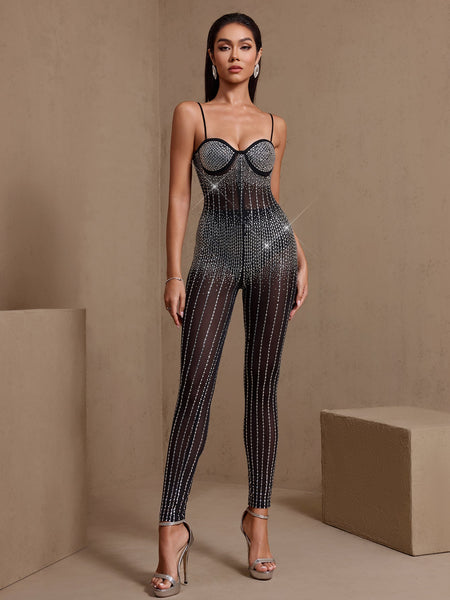 Sexy Corset Rhinestone Gauze Jumpsuit