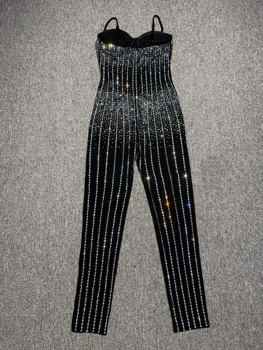 Sexy Rhinestone Backless Gauze Jumpsuit