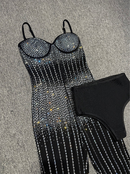 Sexy Rhinestone Backless Gauze Jumpsuit