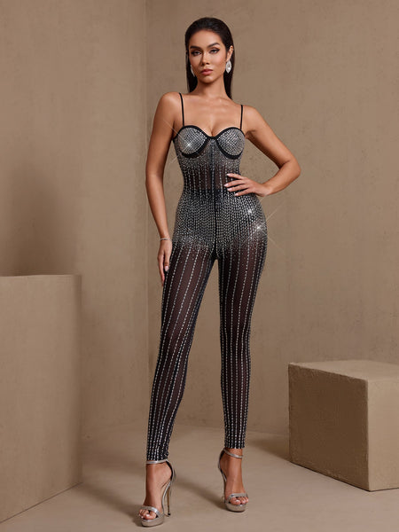 Sexy Corset Rhinestone Gauze Jumpsuit