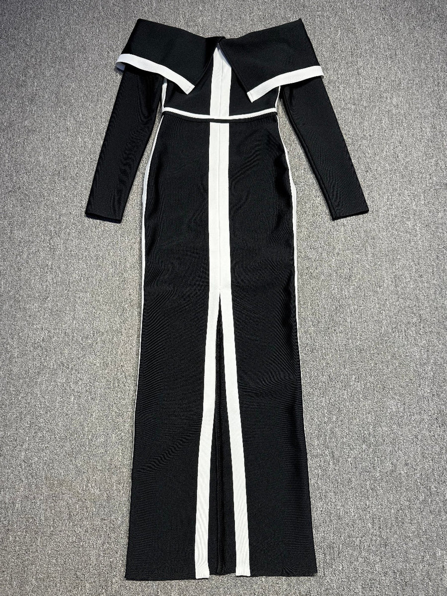 Stripes High Slit Bandage Maxi Dress