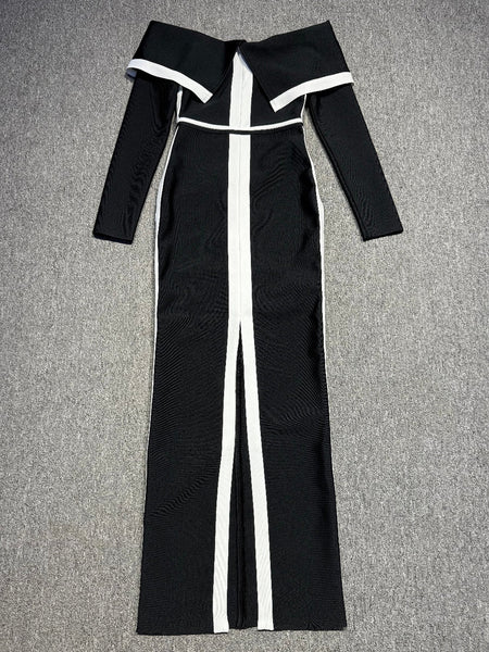 Stripes High Slit Bandage Maxi Dress
