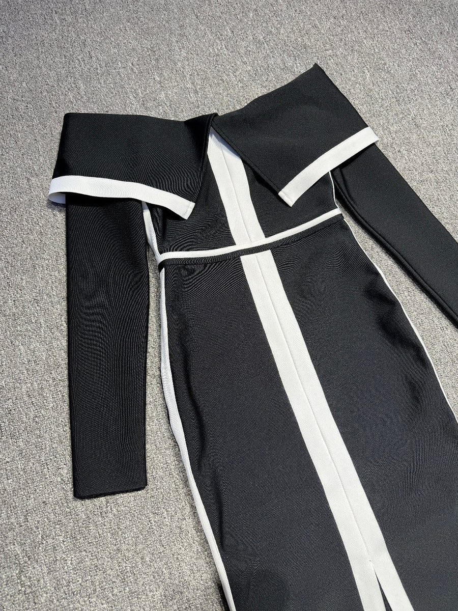 Stripes High Slit Bandage Maxi Dress