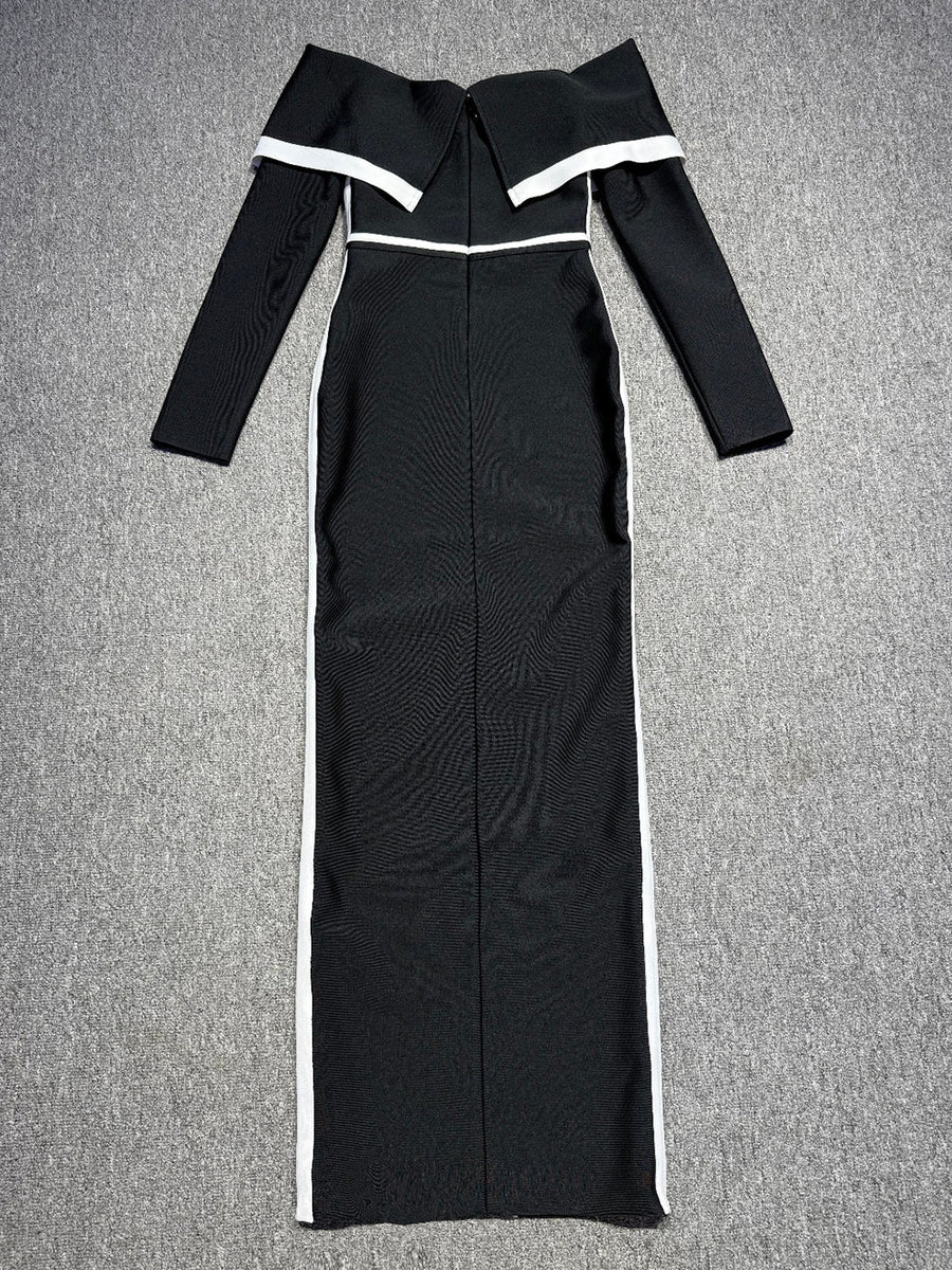 Stripes High Slit Bandage Maxi Dress