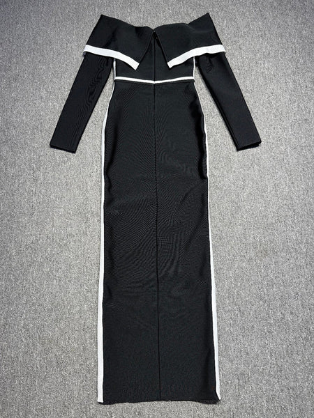 Stripes High Slit Bandage Maxi Dress