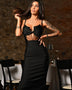 High Waist Mesh Cutout Bandage Dress