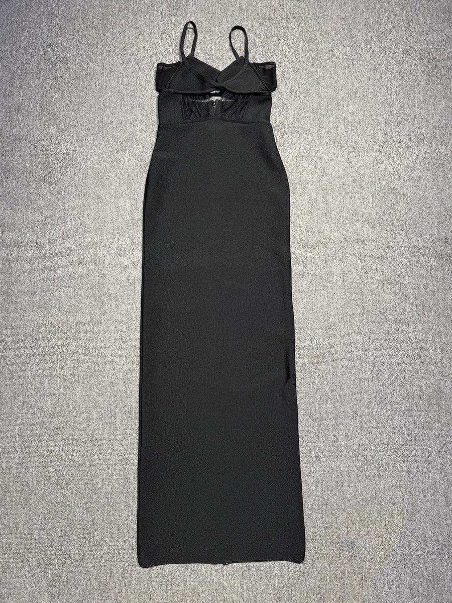 High Waist Mesh Cutout Bandage Dress