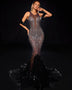 See-through Mesh Diamond Evening Gown
