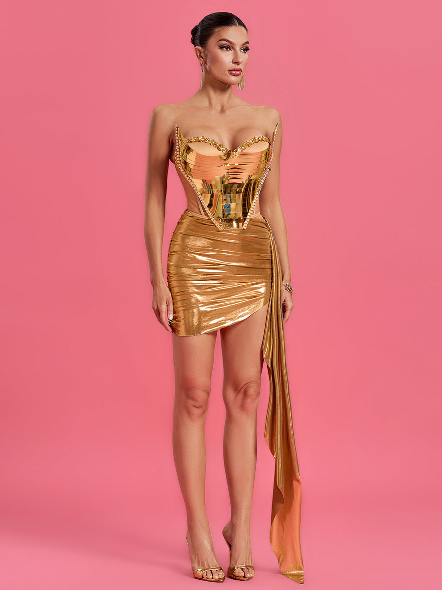 Prom Dress with Mirrors and Spectacular Draping