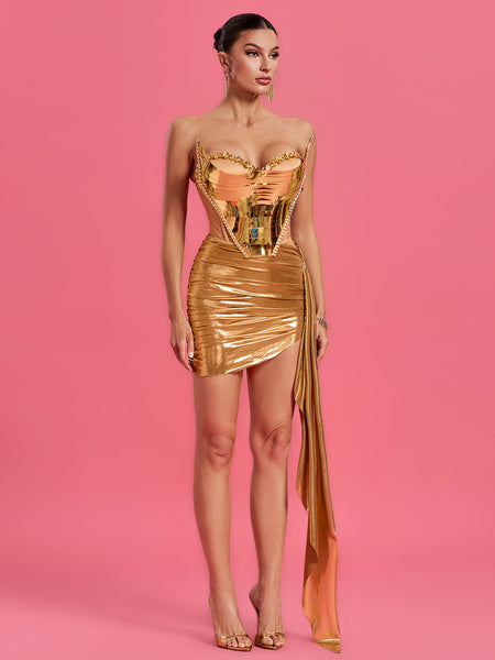 Prom Dress with Mirrors and Spectacular Draping