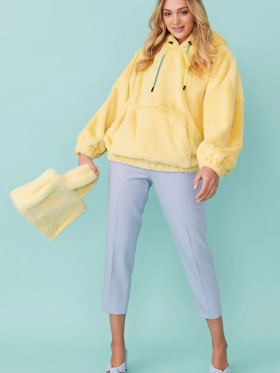 Faux Fur Oversized Yellow Hoodie