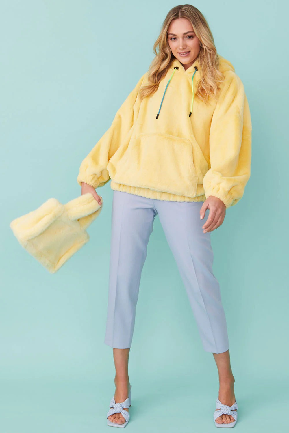 Perrin Versailles — Faux Fur Oversized Yellow Hoodie Yellow Coat or Jacket, alternate view 2