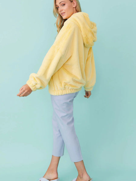 Faux Fur Oversized Yellow Hoodie