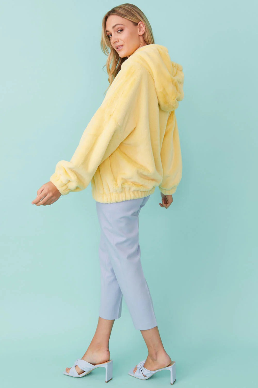 Perrin Versailles — Faux Fur Oversized Yellow Hoodie Yellow Coat or Jacket, alternate view 3