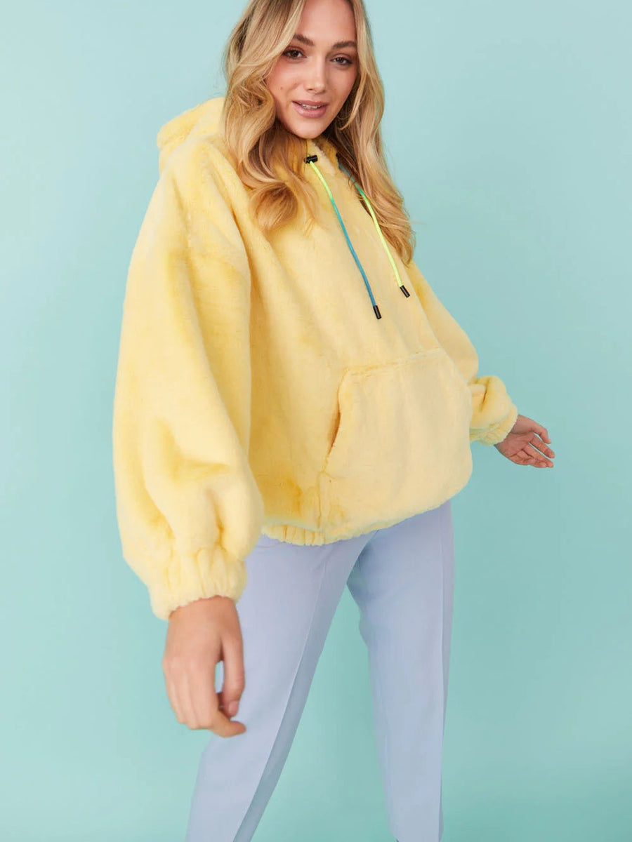 Faux Fur Oversized Yellow Hoodie