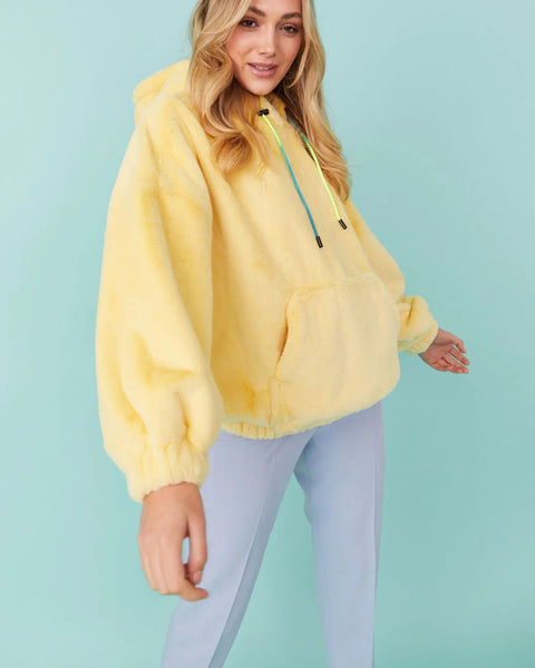 Faux Fur Oversized Yellow Hoodie