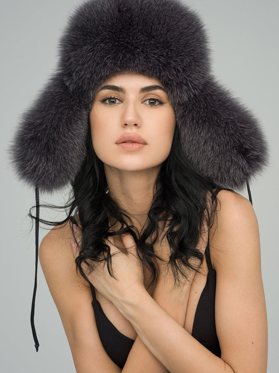 Gray Genuine Arctic Fox and Mink Fur Hat-2