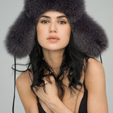 Gray Genuine Arctic Fox and Mink Fur Hat-2