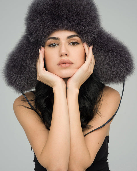 Gray Genuine Arctic Fox and Mink Fur Hat-0