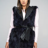 Purple Genuine Fox Fur Vest with Leather Belt-0
