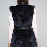 Purple Genuine Fox Fur Vest with Leather Belt-1