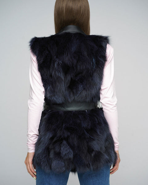 Purple Genuine Fox Fur Vest with Leather Belt-1