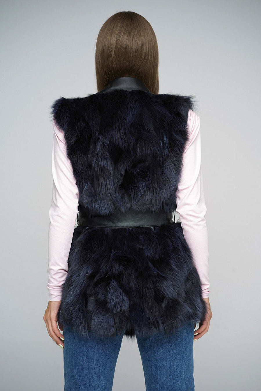 Jocelyn Rivière — Purple Genuine Fox Fur Vest with Leather Belt Purple Women's Coat or Jacket, alternate view 2