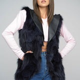 Purple Genuine Fox Fur Vest with Leather Belt-2