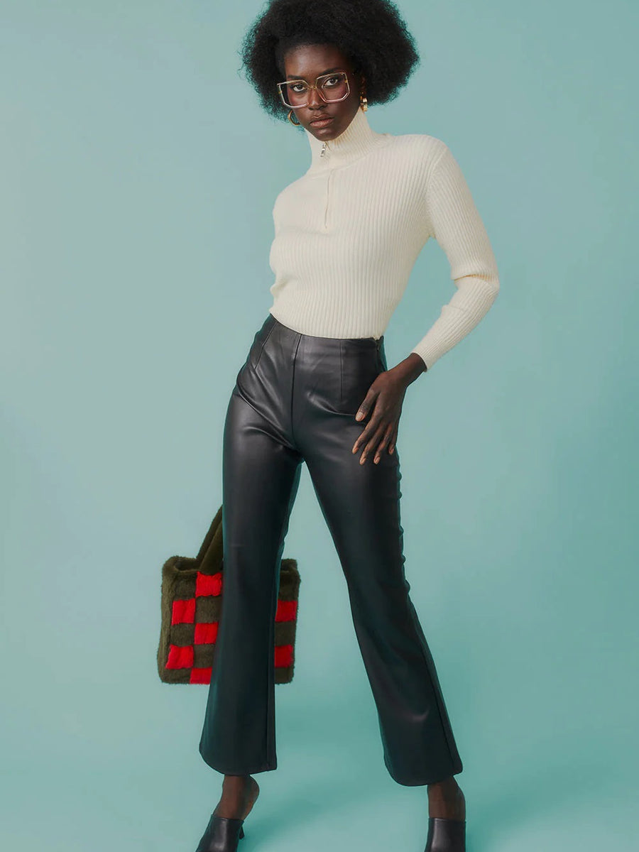 Funnel Neck Ribbed Cream Cashmere Jumper