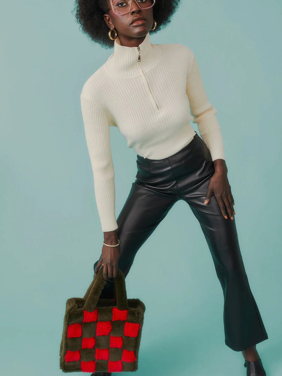 Funnel Neck Ribbed Cream Cashmere Jumper