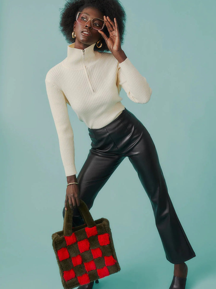 Funnel Neck Ribbed Cream Cashmere Jumper