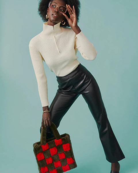 Funnel Neck Ribbed Cream Cashmere Jumper