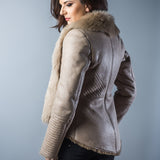 Beige Lamb Nappa Leather Jacket with Merino Fur Collar-1