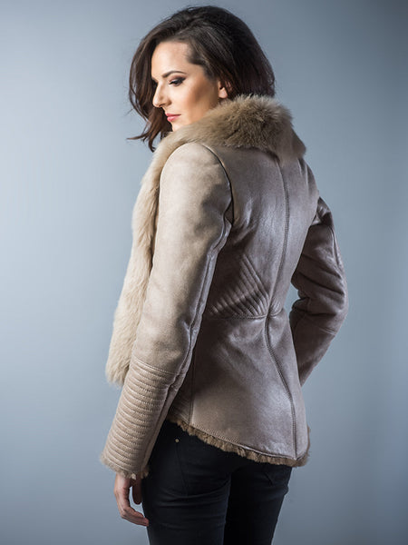 Beige Lamb Nappa Leather Jacket with Merino Fur Collar-1