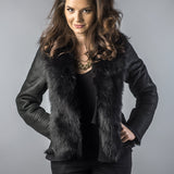 Black Lamb Nappa Leather Jacket with Merino Fur Collar-0