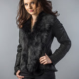 Black Lamb Nappa Leather Jacket with Merino Fur Collar-1