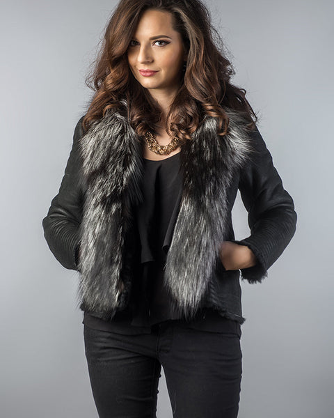 Black Merino Shearling Jacket with Arctic Fox Fur Collar