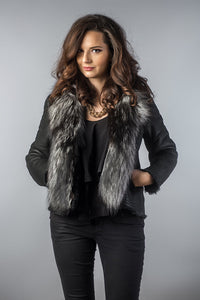 Aviana — Black Merino Shearling Jacket with Arctic Fox Fur Collar