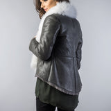 Gray Merino Shearling Jacket with Arctic Fox Fur Collar-1