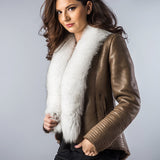 Taupe Merino Shearling Jacket with Arctic Fox Fur Collar-0