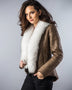 Taupe Merino Shearling Jacket with Arctic Fox Fur Collar-0