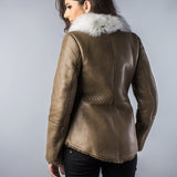 Taupe Merino Shearling Jacket with Arctic Fox Fur Collar-2