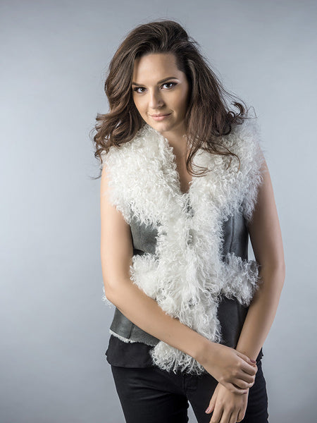 Gray Natural Nappa Lambskin Merino Fur Vest-0