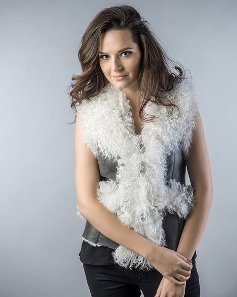 Gray Natural Nappa Lambskin Merino Fur Vest-0