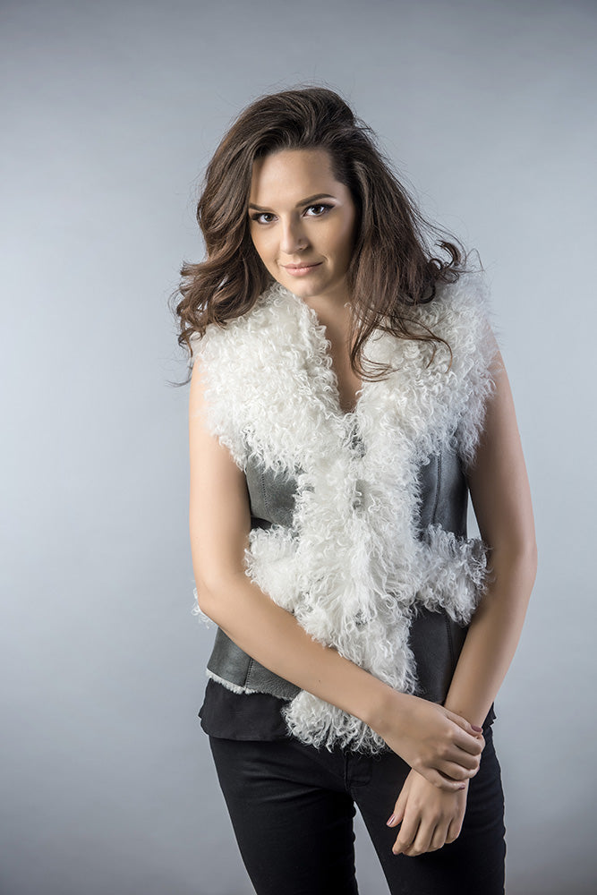 Rafaela Rivière — Gray Natural Nappa Lambskin Merino Fur Vest Gray Women's Coat or Jacket