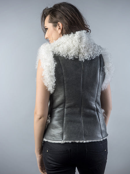 Gray Natural Nappa Lambskin Merino Fur Vest-1