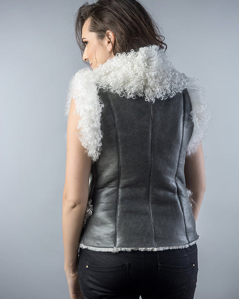 Gray Natural Nappa Lambskin Merino Fur Vest-1