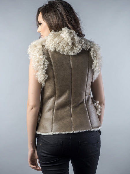 Taupe Natural Nappa Lambskin Merino Fur Vest-1