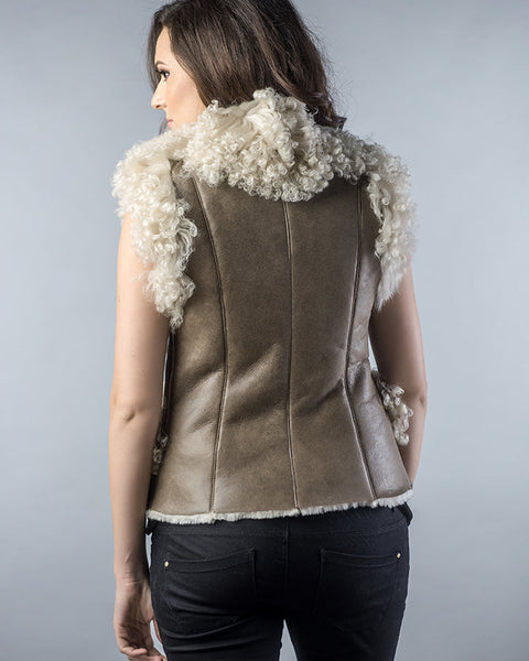 Taupe Natural Nappa Lambskin Merino Fur Vest-1