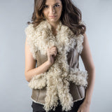 Taupe Natural Nappa Lambskin Merino Fur Vest-0